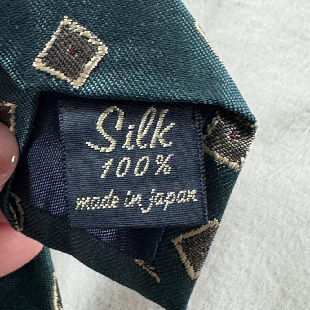 Walter Holmes‎ Bigsby Brothers Men's Teal Geometric Square Pattern Silk Necktie